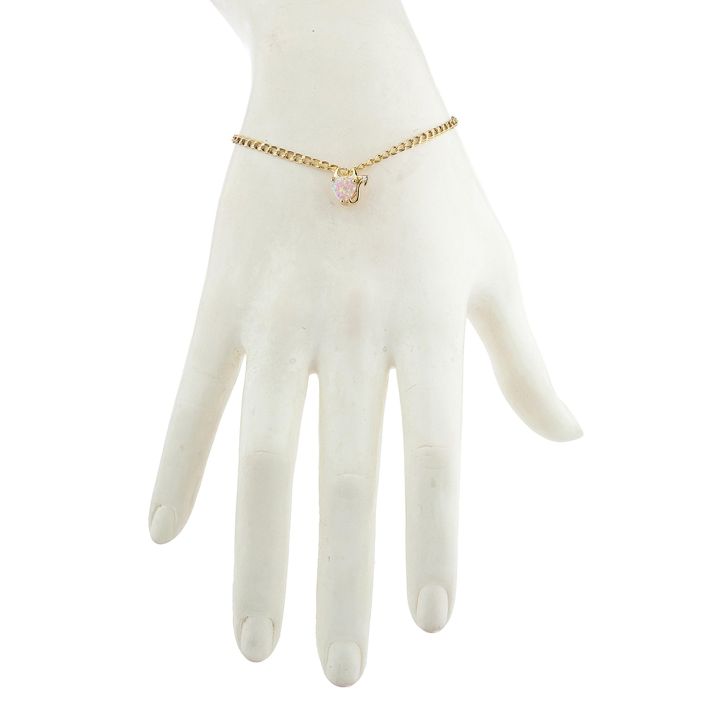 14Kt Yellow Gold Plated Pink Opal & Diamond Devil Heart Bracelet