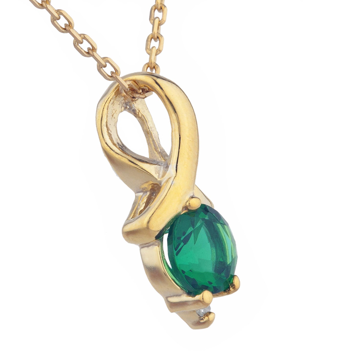 14Kt Yellow Gold Plated Emerald & Diamond Round Design Pendant