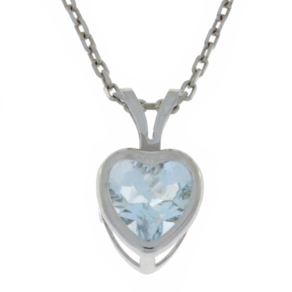 1 Ct Aquamarine Heart Bezel Pendant .925 Sterling Silver Rhodium Finish