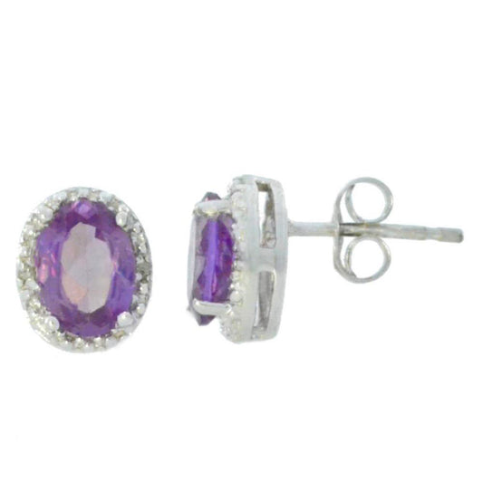 2 Ct Alexandrite & Diamond Oval Stud Earrings 14Kt White Gold