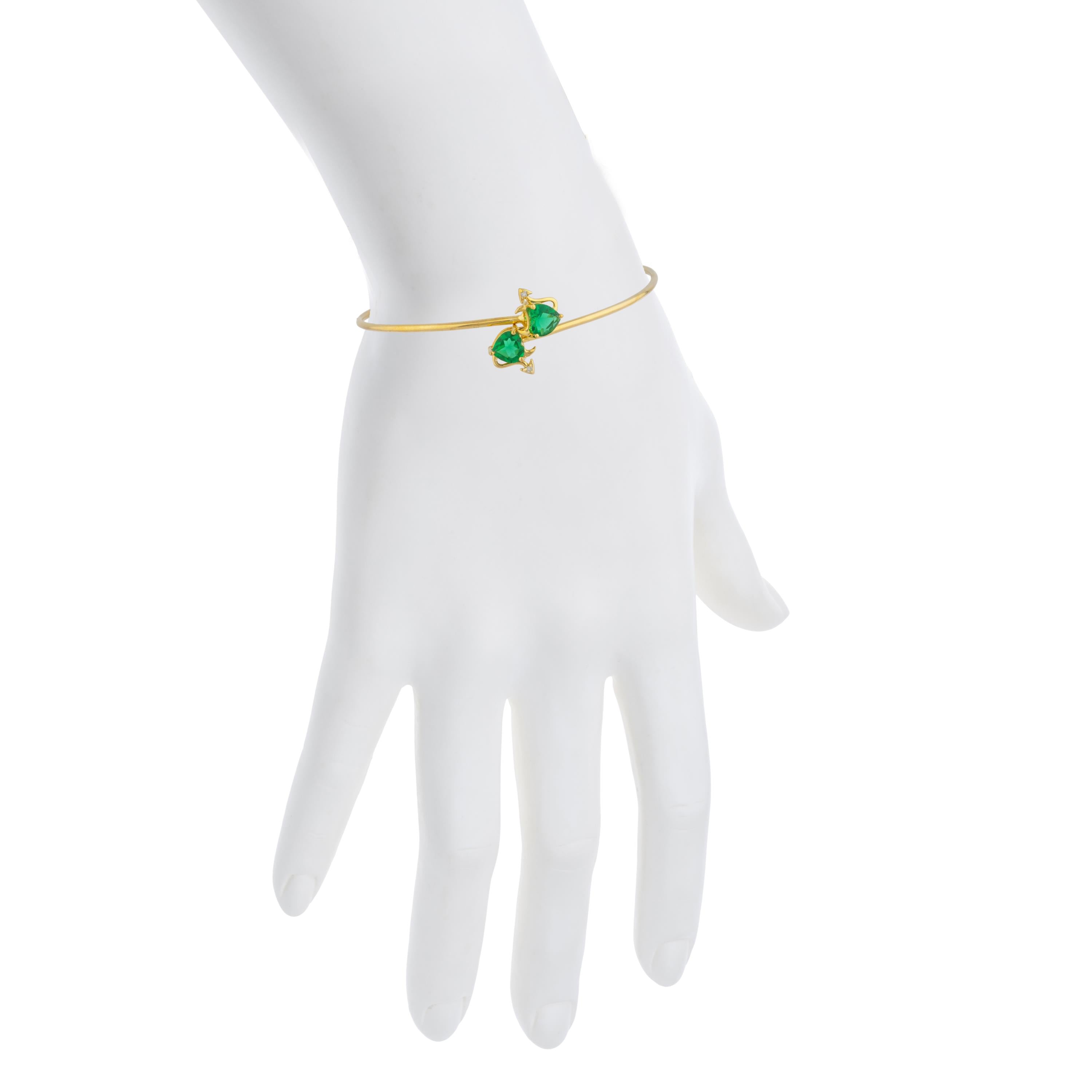 Emerald & Diamond Devil Heart Bangle Bracelet 14Kt Yellow Gold Rose Gold Silver