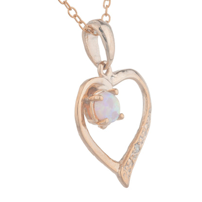 14Kt Rose Gold Plated Pink Opal & Diamond Heart Pendant