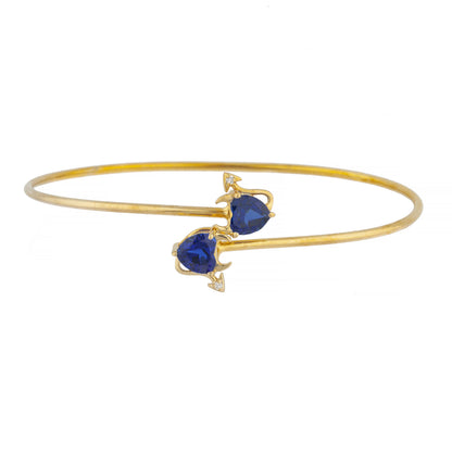 14Kt Gold Blue Sapphire & Diamond Devil Heart Bangle Bracelet