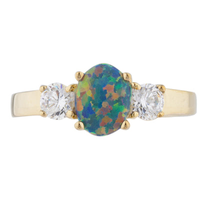 14Kt Gold Black Opal & Zirconia Oval Ring