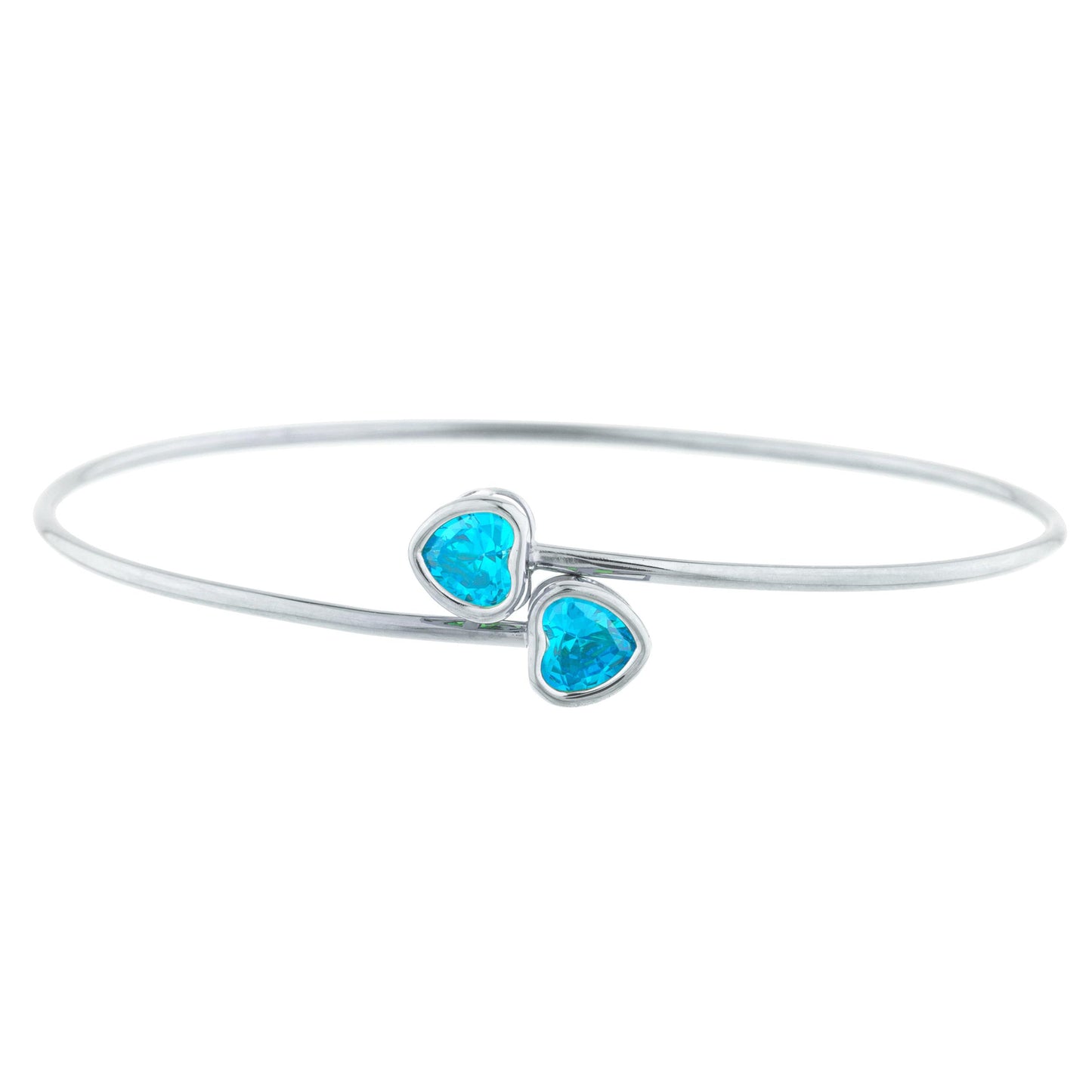 14Kt Gold Swiss Blue Topaz Heart Bezel Bangle Bracelet