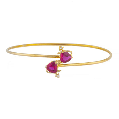 Created Ruby & Diamond Devil Heart Bangle Bracelet 14Kt Yellow Gold Rose Gold Silver