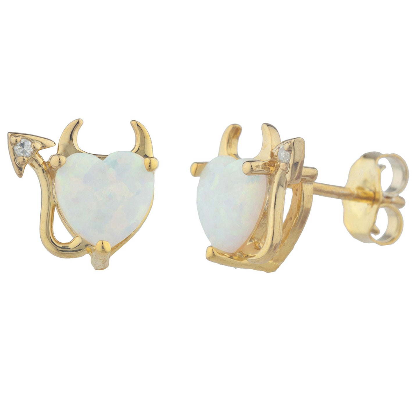 14Kt Gold Opal & Diamond Devil Heart Stud Earrings