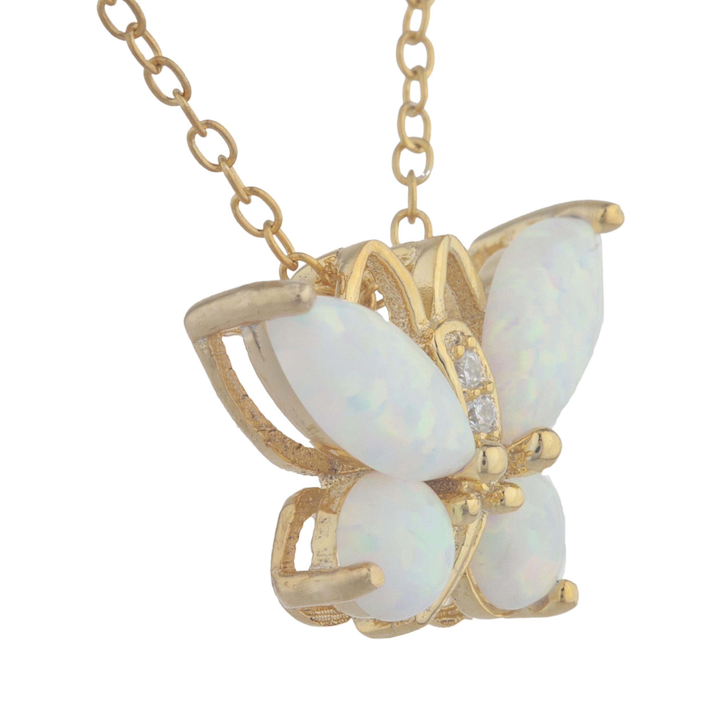 14Kt Yellow Gold Plated Opal Butterfly Pendant
