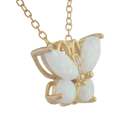 14Kt Yellow Gold Plated Opal Butterfly Pendant