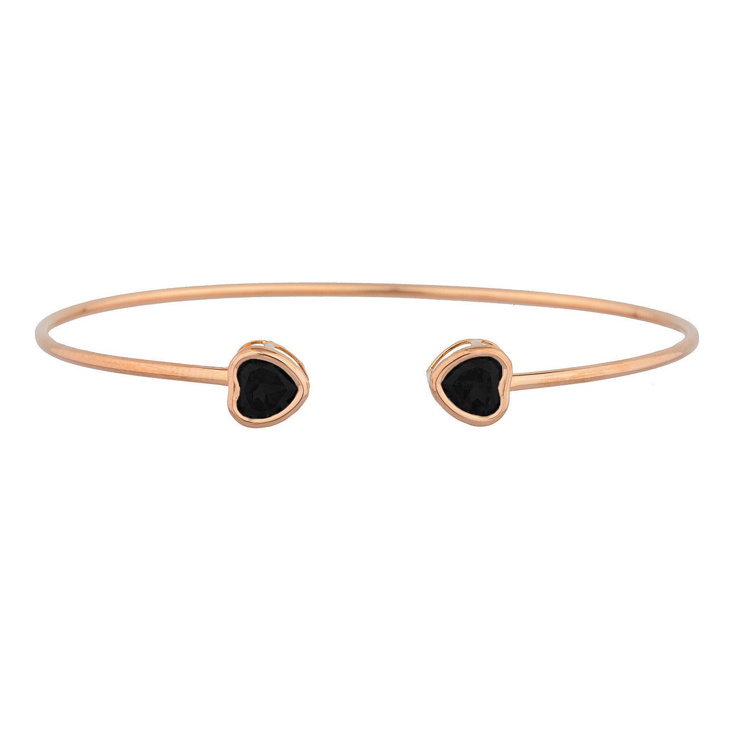 14Kt Rose Gold Plated Genuine Black Onyx Heart Bezel Bangle Bracelet