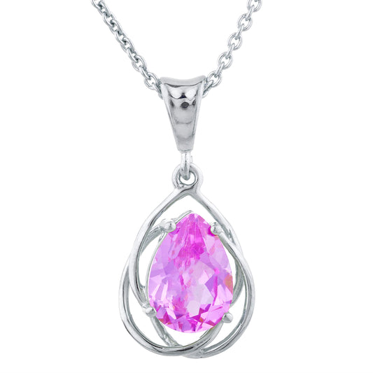 2 Ct Pink Sapphire Pear Teardrop Design Pendant .925 Sterling Silver