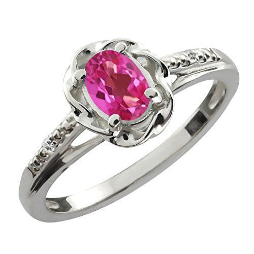 0.50 Ct Pink Sapphire & Diamond Oval Ring .925 Sterling Silver Rhodium Finish