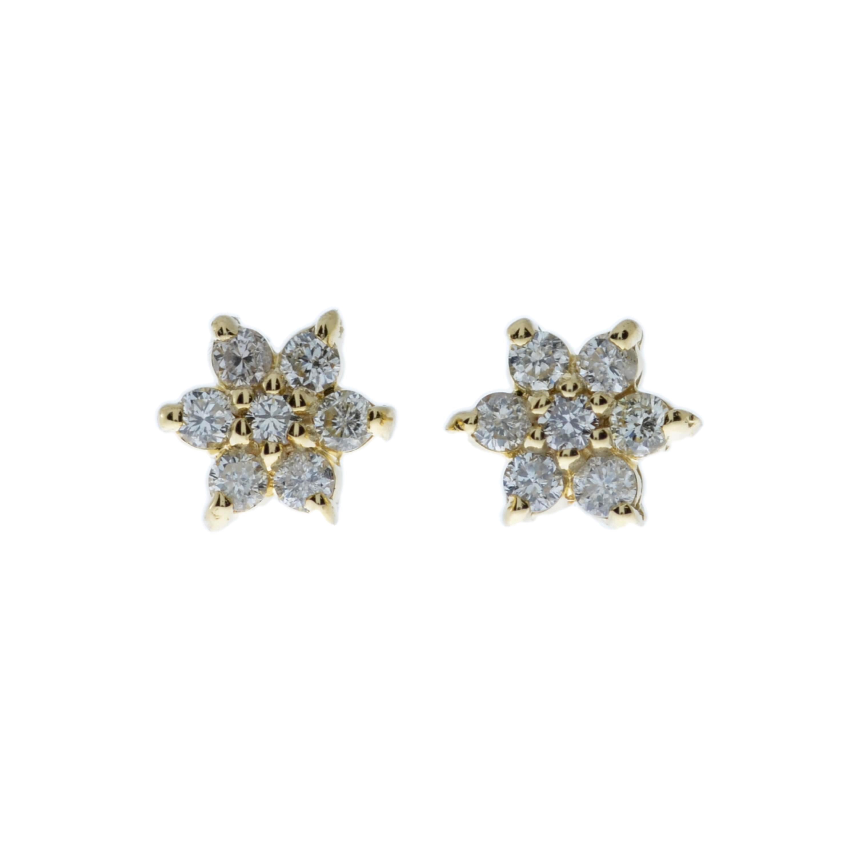 14Kt Gold 0.28 Ct Diamond Cluster Flower Stud Earrings