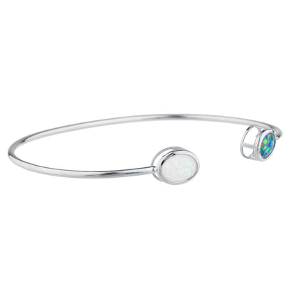 14Kt Gold Black & White Opal Oval Bezel Bangle Bracelet