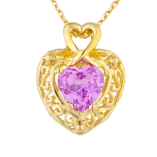 14Kt Gold Pink Sapphire Heart Design Pendant Necklace