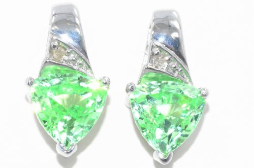 3 Ct Green Sapphire Trillion Diamond Stud Earrings .925 Sterling Silver