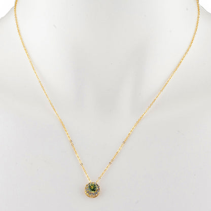 14Kt Gold 0.50 Ct Peridot Halo Design Pendant Necklace