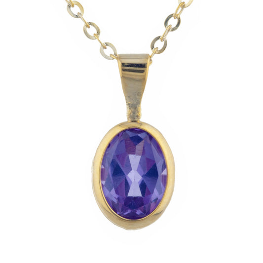 14Kt Gold Alexandrite Oval Bezel Pendant Necklace