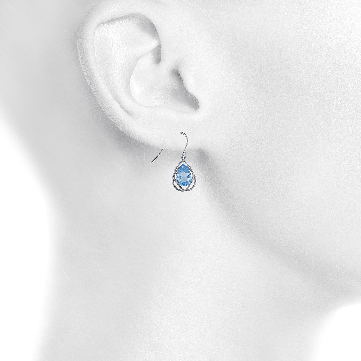 4 Ct Blue Topaz Pear Teardrop Design Dangle Earrings .925 Sterling Silver