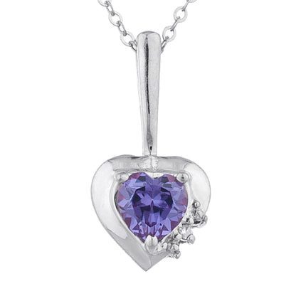 14Kt Gold Alexandrite & Diamond Heart Design Pendant Necklace