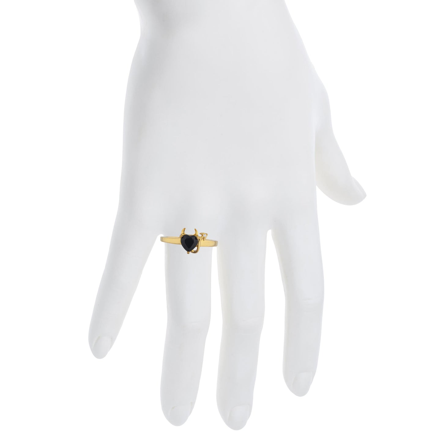 14Kt Gold Genuine Black Onyx & Diamond Devil Heart Ring