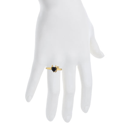 14Kt Gold Genuine Black Onyx & Diamond Devil Heart Ring