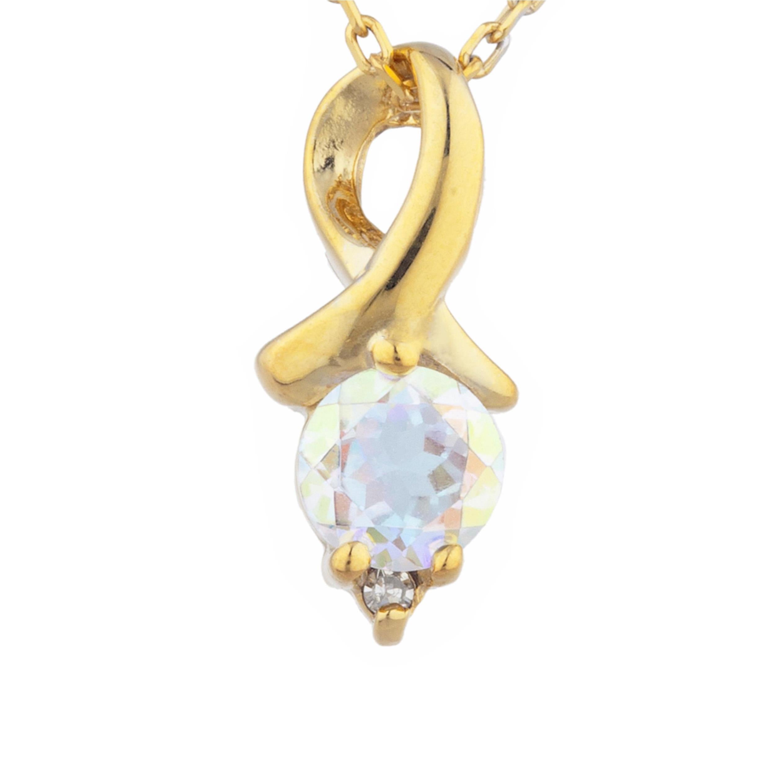 14Kt Gold Natural Mercury Mist Mystic Topaz & Diamond Round Design Pendant Necklace