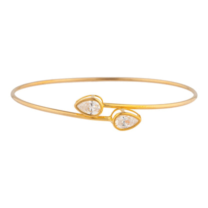 14Kt Gold White Sapphire Pear Bezel Bangle Bracelet