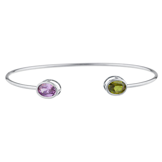 Peridot & Alexandrite Oval Bezel Bangle Bracelet .925 Sterling Silver