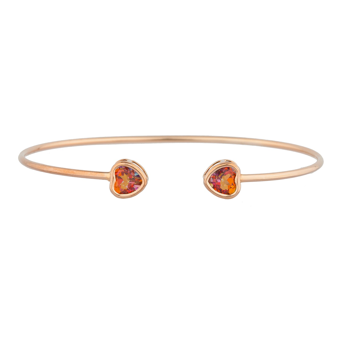 14Kt Rose Gold Plated Natural Ecstasy Mystic Topaz Heart Bezel Bangle Bracelet