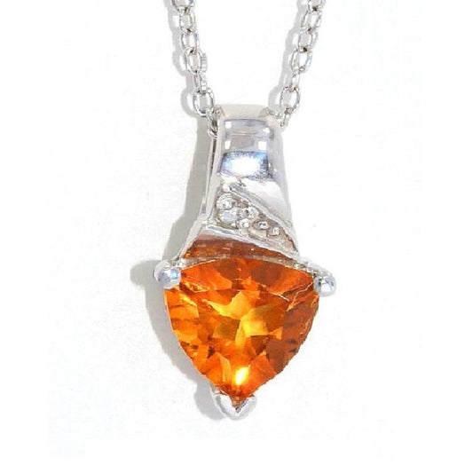 14Kt Gold 1.5 Ct Orange Citrine & Diamond Trillion Pendant Necklace