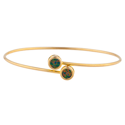 14Kt Yellow Gold Plated Black Opal Round Bezel Bangle Bracelet