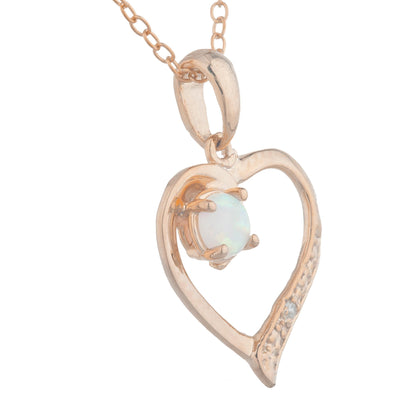 14Kt Rose Gold Plated Opal & Diamond Heart Pendant