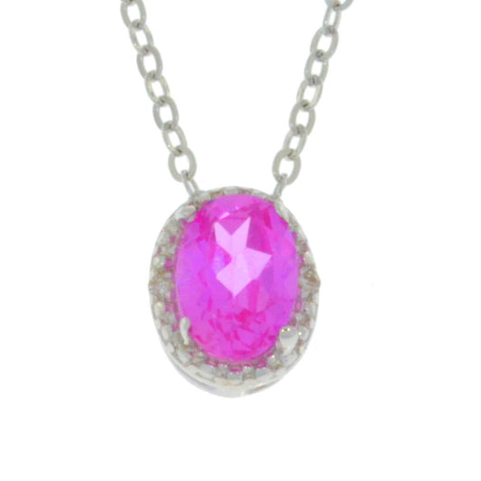 1 Ct Pink Sapphire Oval Diamond Pendant .925 Sterling Silver Rhodium Finish