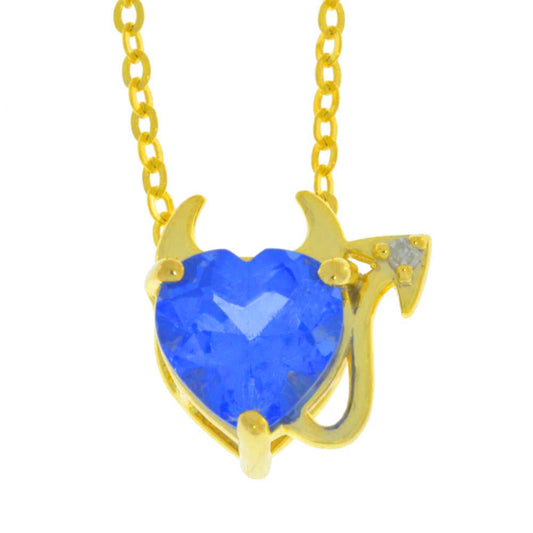 14Kt Yellow Gold Plated Tanzanite & Diamond Devil Heart Pendant