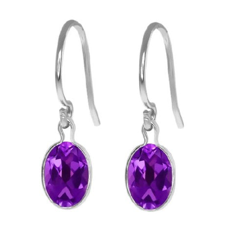 2 Ct Amethyst Oval Bezel Dangle Earrings .925 Sterling Silver