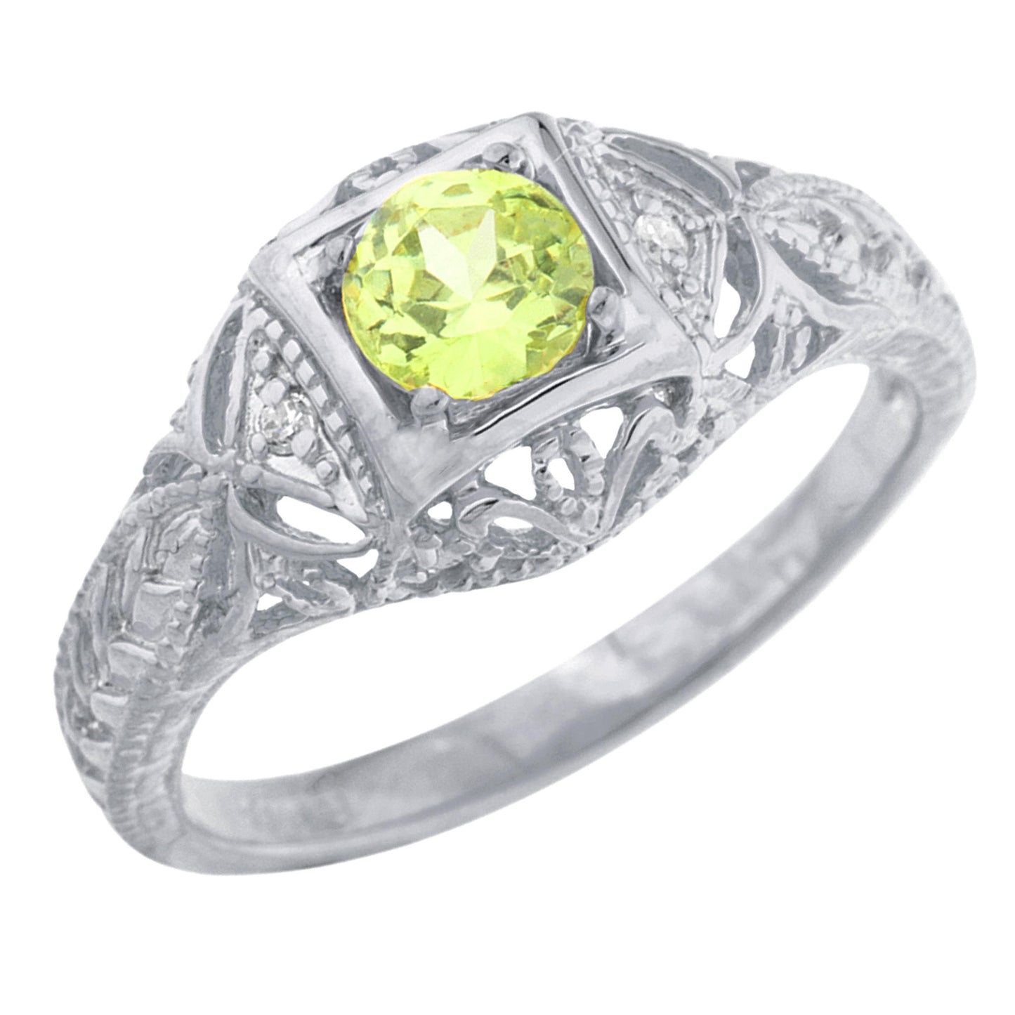 14Kt Gold Peridot & Diamond Design Round Ring