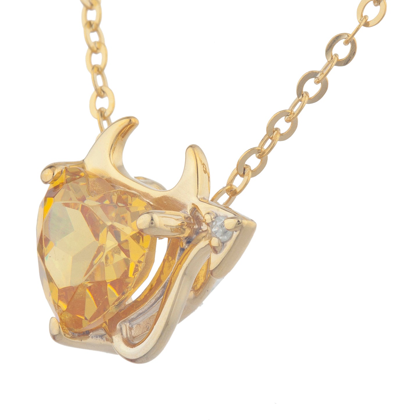 14Kt Gold 1.5 Ct Yellow Citrine & Diamond Devil Heart Pendant Necklace