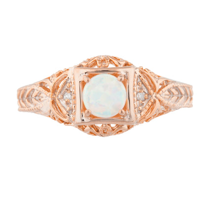 14Kt Gold Opal & Diamond Design Round Ring