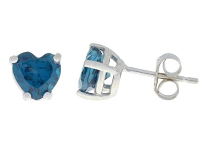 2 Ct London Blue Topaz Heart Stud Earrings .925 Sterling Silver