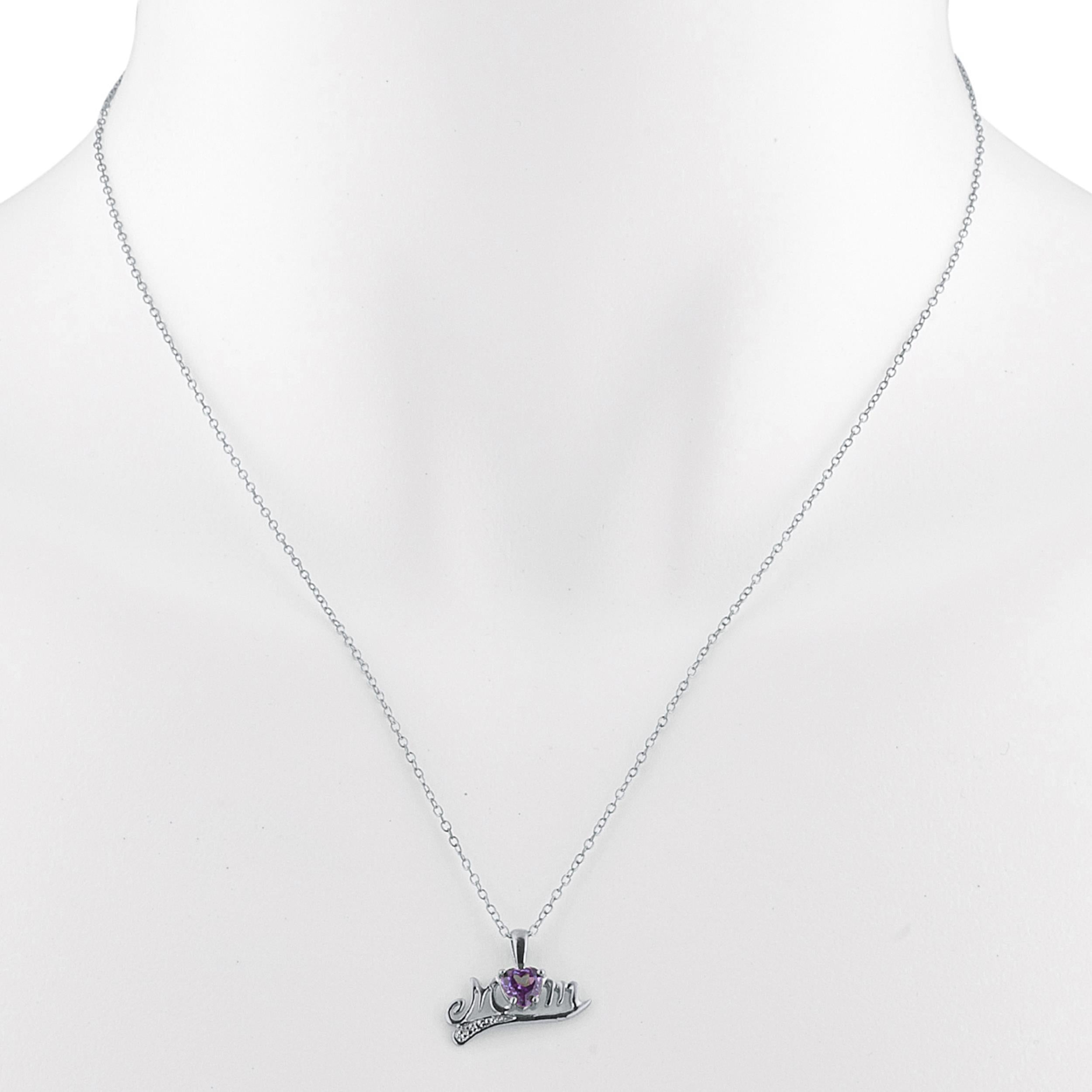 14Kt Gold Alexandrite & Diamond Heart Mom Pendant Necklace