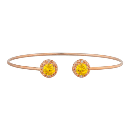 14Kt Rose Gold Plated Yellow Citrine & Diamond Round Bangle Bracelet