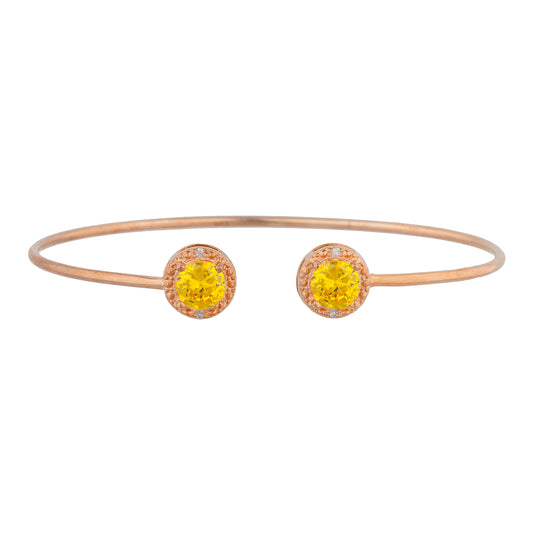 14Kt Rose Gold Plated Yellow Citrine & Diamond Round Bangle Bracelet