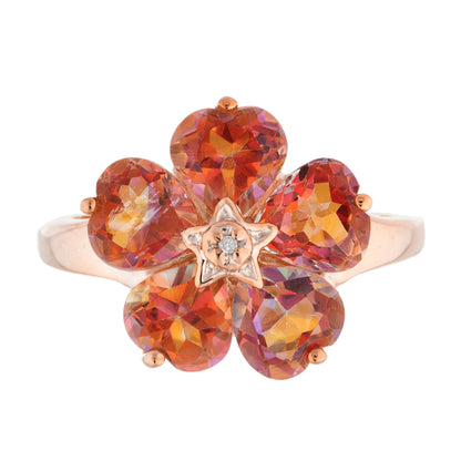 14Kt Gold Natural Ecstasy Mystic Topaz & Diamond Heart Flower Design Ring