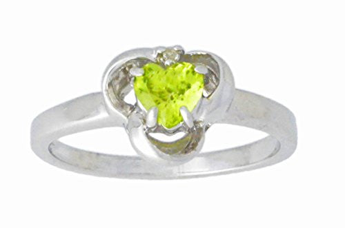 0.50 Ct Peridot & Diamond Heart Ring .925 Sterling Silver Rhodium Finish