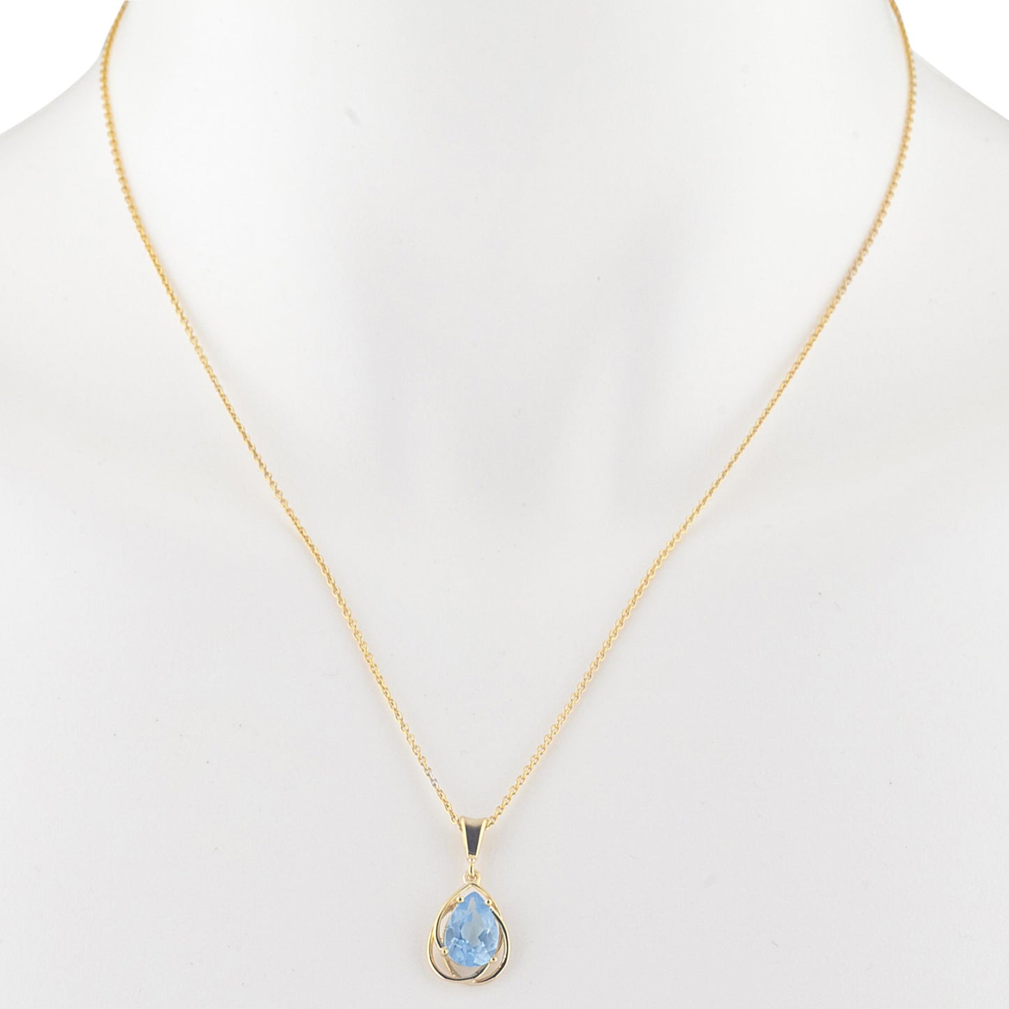 14Kt Yellow Gold Plated Blue Topaz Pear Teardrop Design Pendant