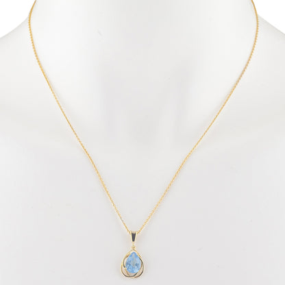 14Kt Yellow Gold Plated Blue Topaz Pear Teardrop Design Pendant