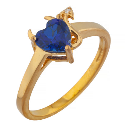 Blue Sapphire & Diamond Devil Heart Ring 14Kt Yellow Gold Rose Gold Silver