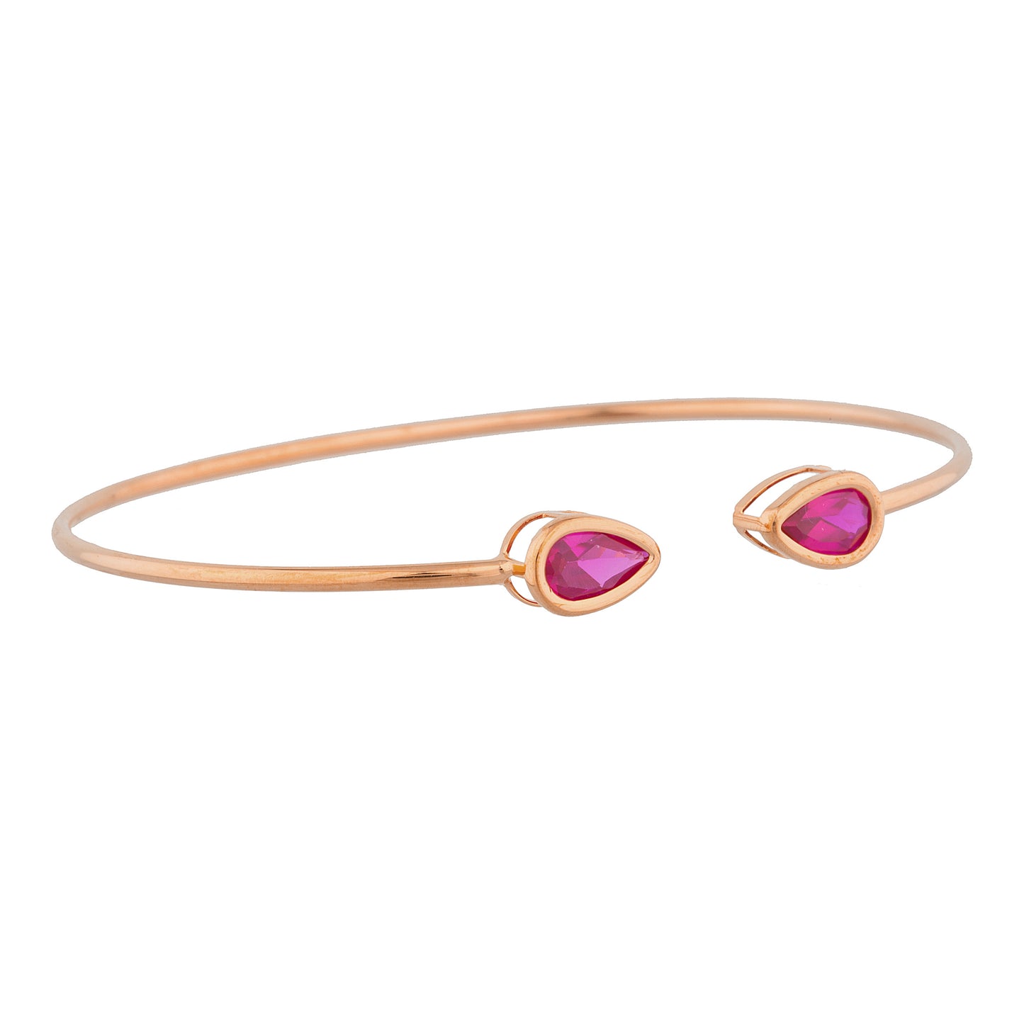 14Kt Rose Gold Plated Created Ruby Pear Bezel Bangle Bracelet