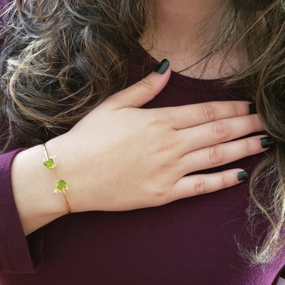 14Kt Gold Peridot & Diamond Devil Heart Bangle Bracelet